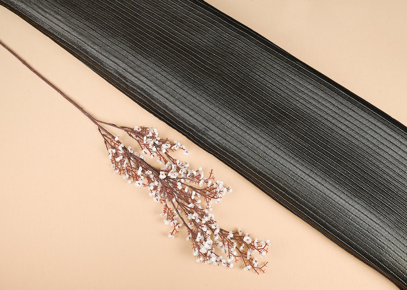 Black Banarasi Silk Fabric With All Over Golden Zari Handloom 23224