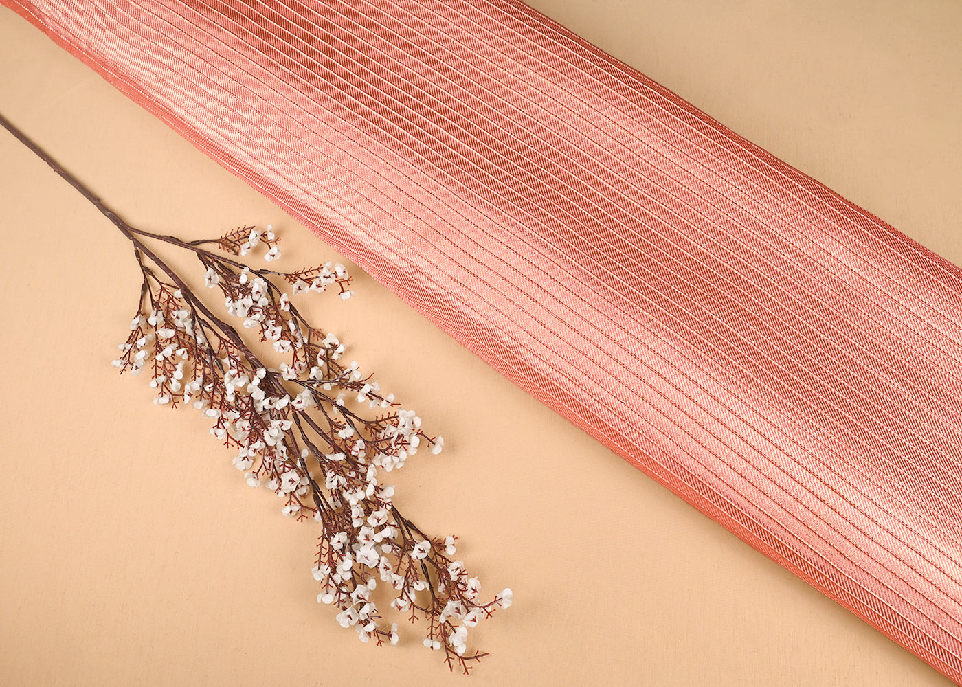 Peach Pink Banarasi Silk Fabric With All Over Golden Zari Handloom 23226