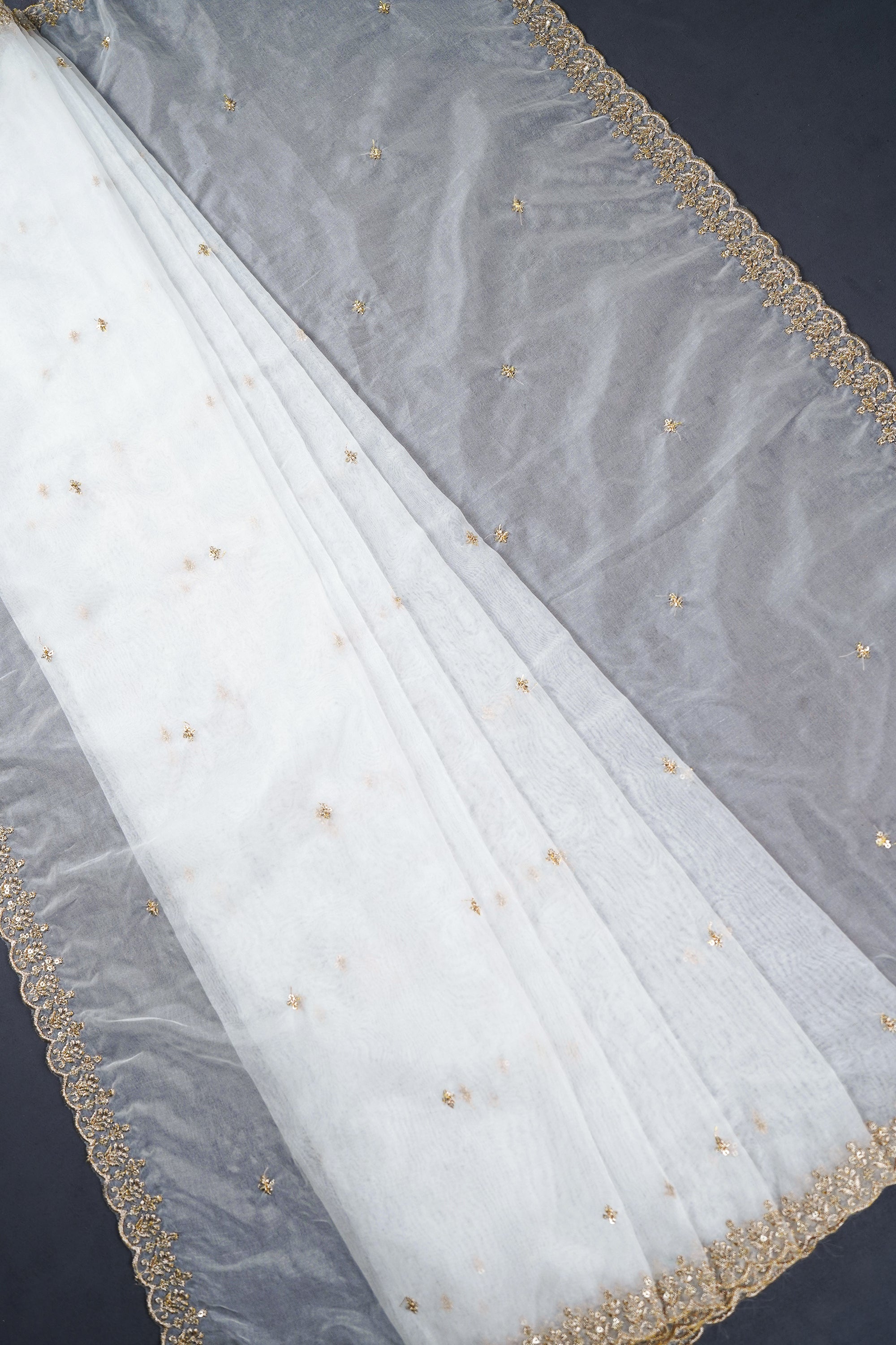 White Dyeable Organza Dupatta With All Over Sequins And Zari Work 23247