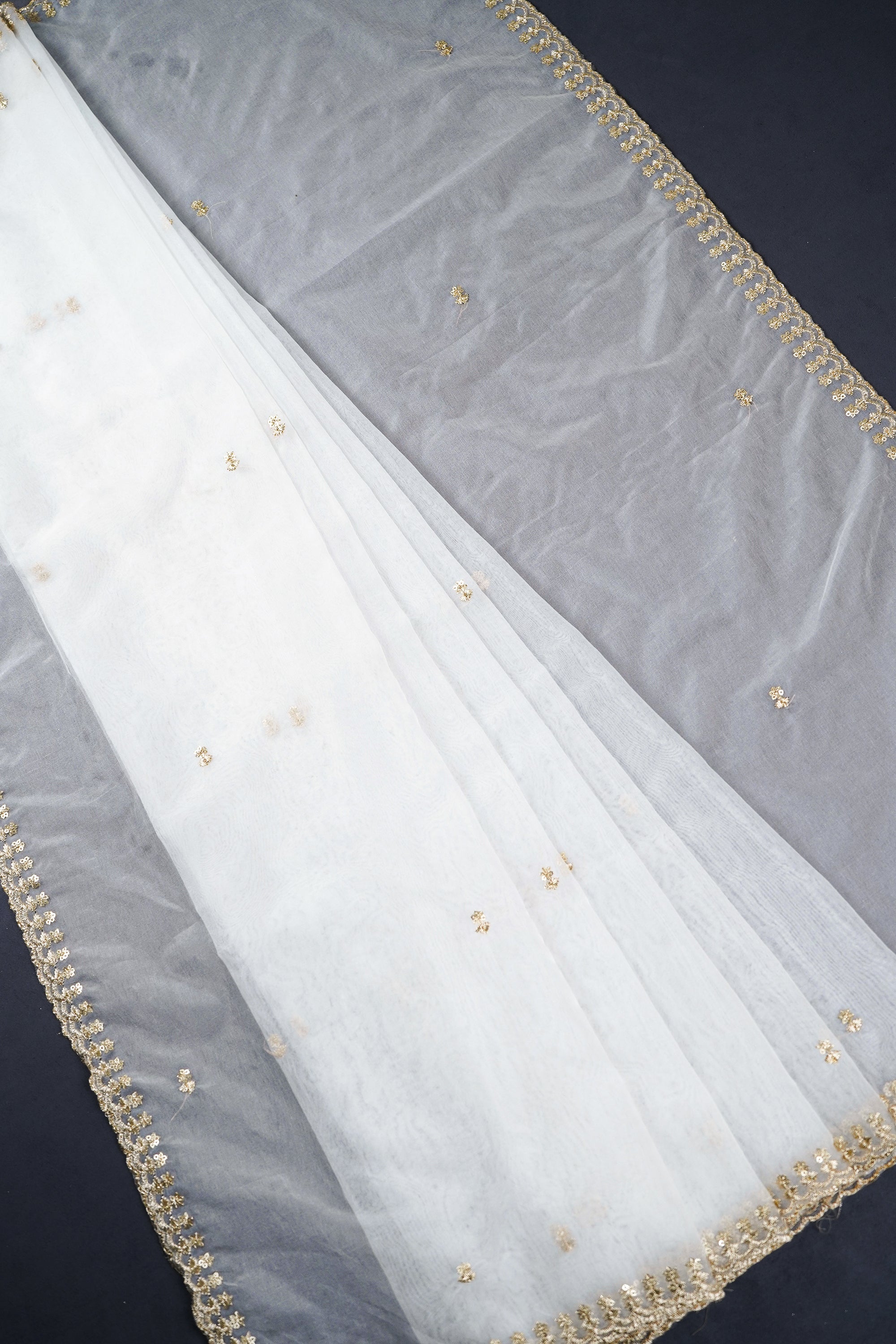 White Dyeable Organza Dupatta With All Over Sequins And Zari Work 23248
