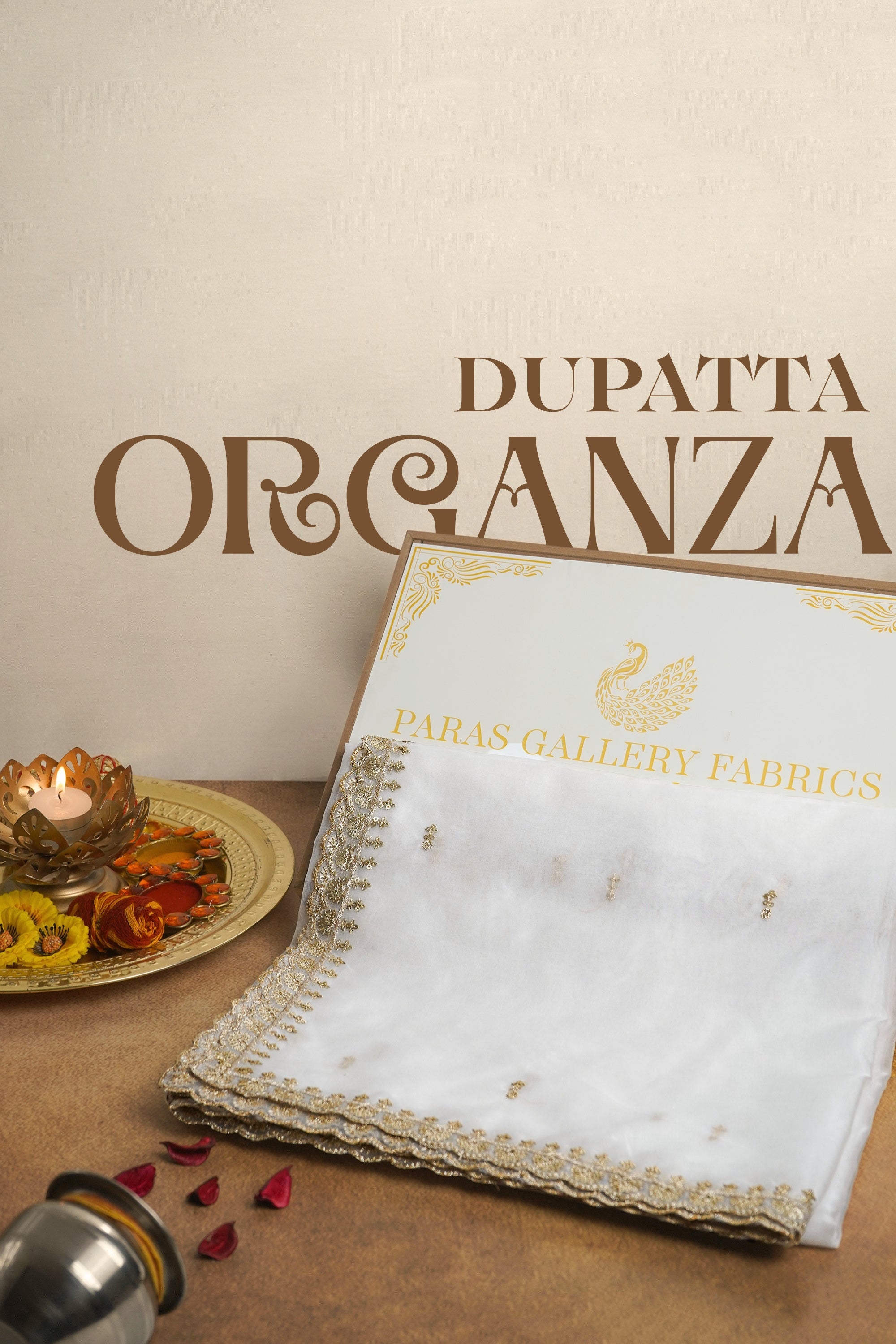 White Dyeable Organza Dupatta With All Over Sequins And Zari Work 23249