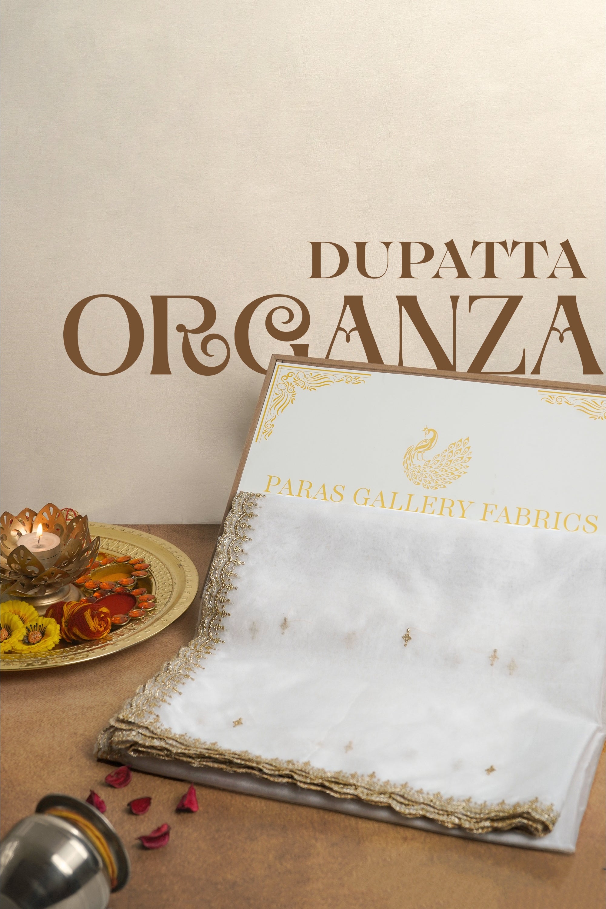 White Dyeable Organza Dupatta With All Over Sequins And Zari Work 23250