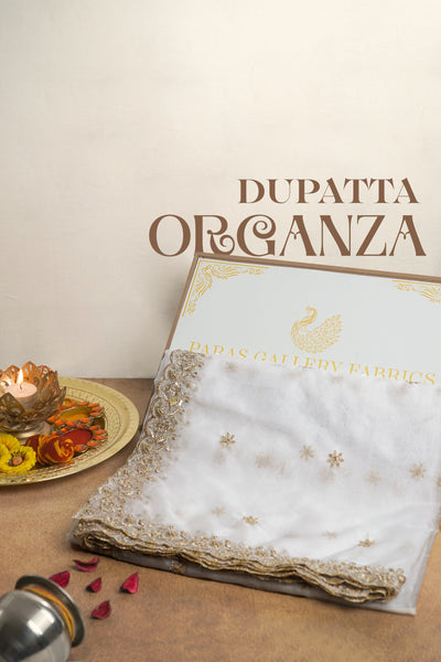 White Dyeable Organza Dupatta With All Over Sequins And Zari Work 23251