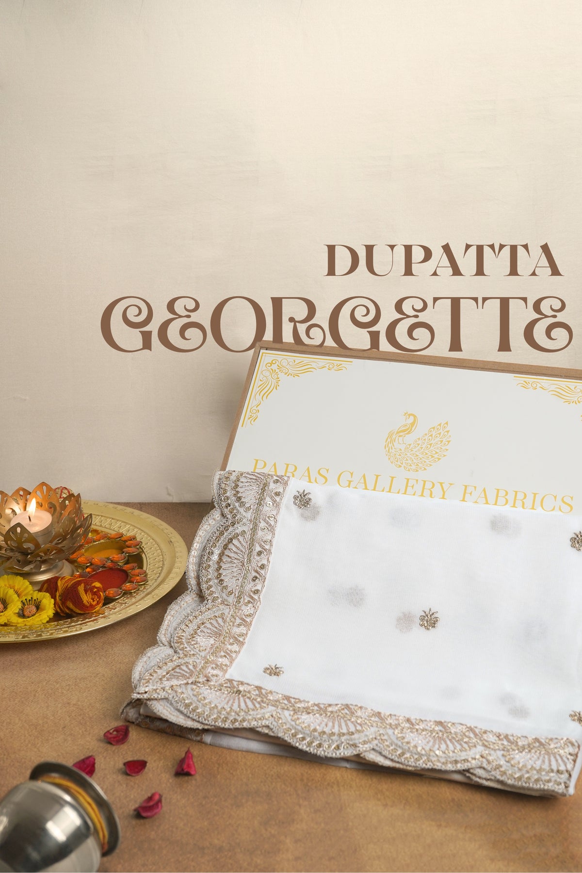 White Dyeable Georgette Dupatta With All Over Sequins And Zari Work 23252