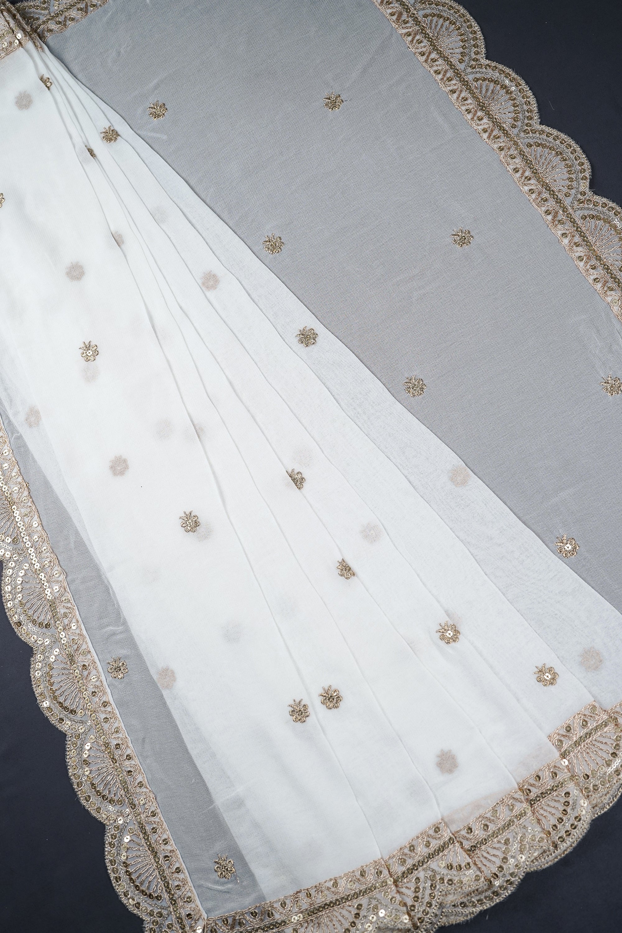 White Dyeable Georgette Dupatta With All Over Sequins And Zari Work 23252