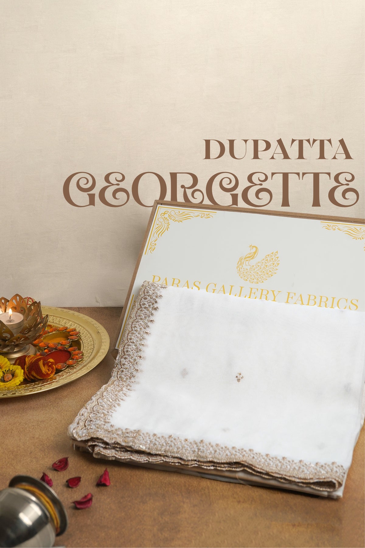 White Dyeable Georgette Dupatta With All Over Sequins And Zari Work 23253