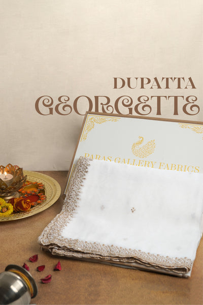 White Dyeable Georgette Dupatta With All Over Sequins And Zari Work 23253