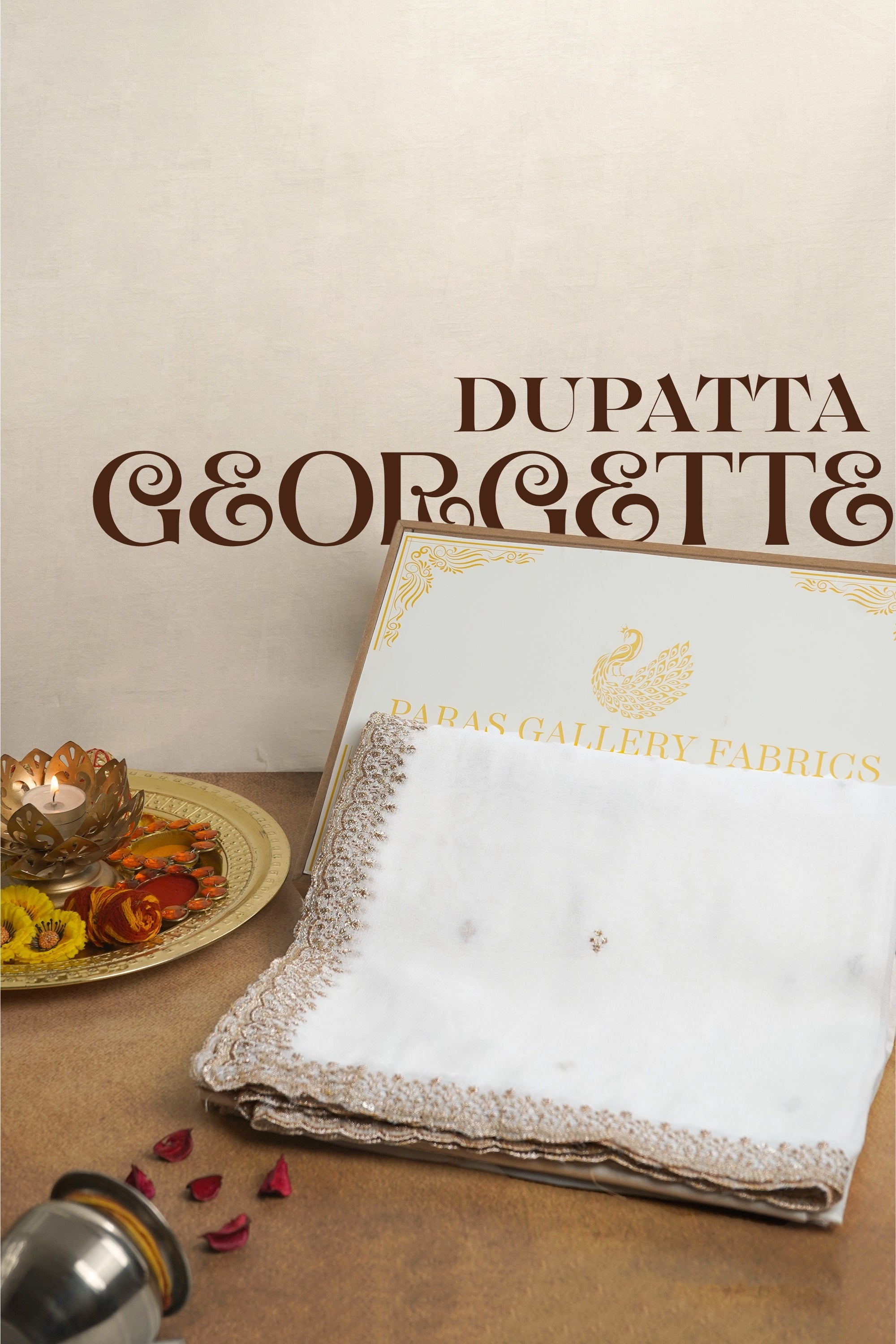 White Dyeable Georgette Dupatta With All Over Sequins And Zari Work 23253