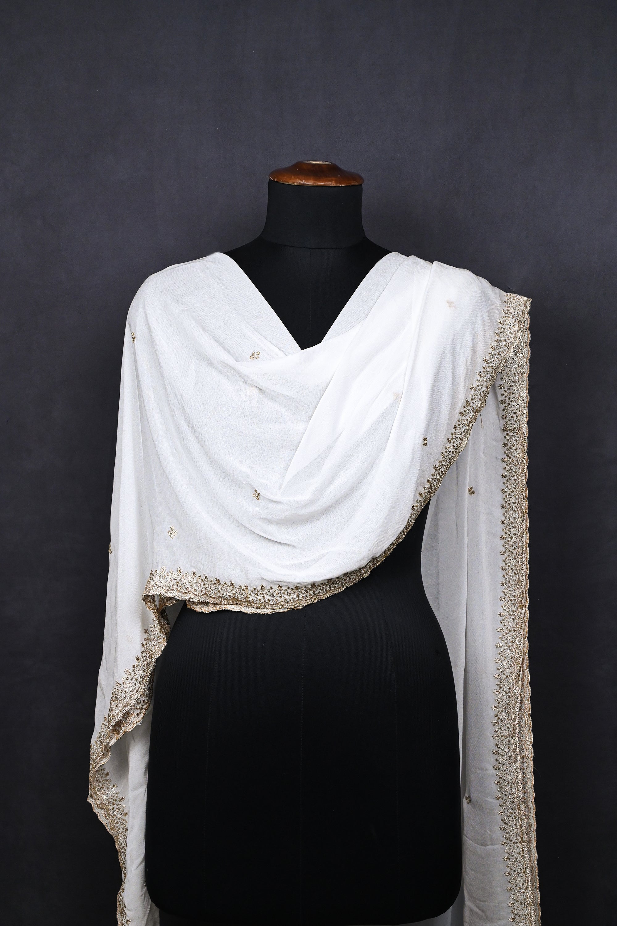 White Dyeable Georgette Dupatta With All Over Sequins And Zari Work 23253