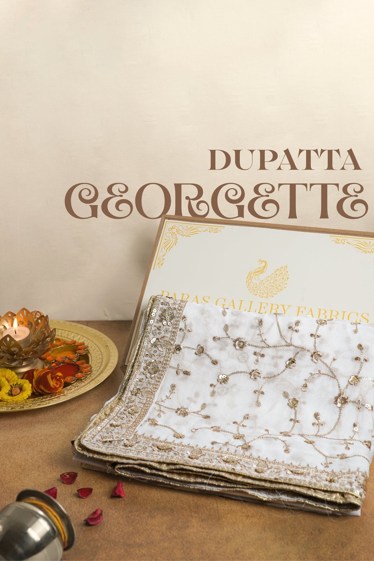 White Dyeable Georgette Dupatta With All Over Sequins And Zari Work 23254