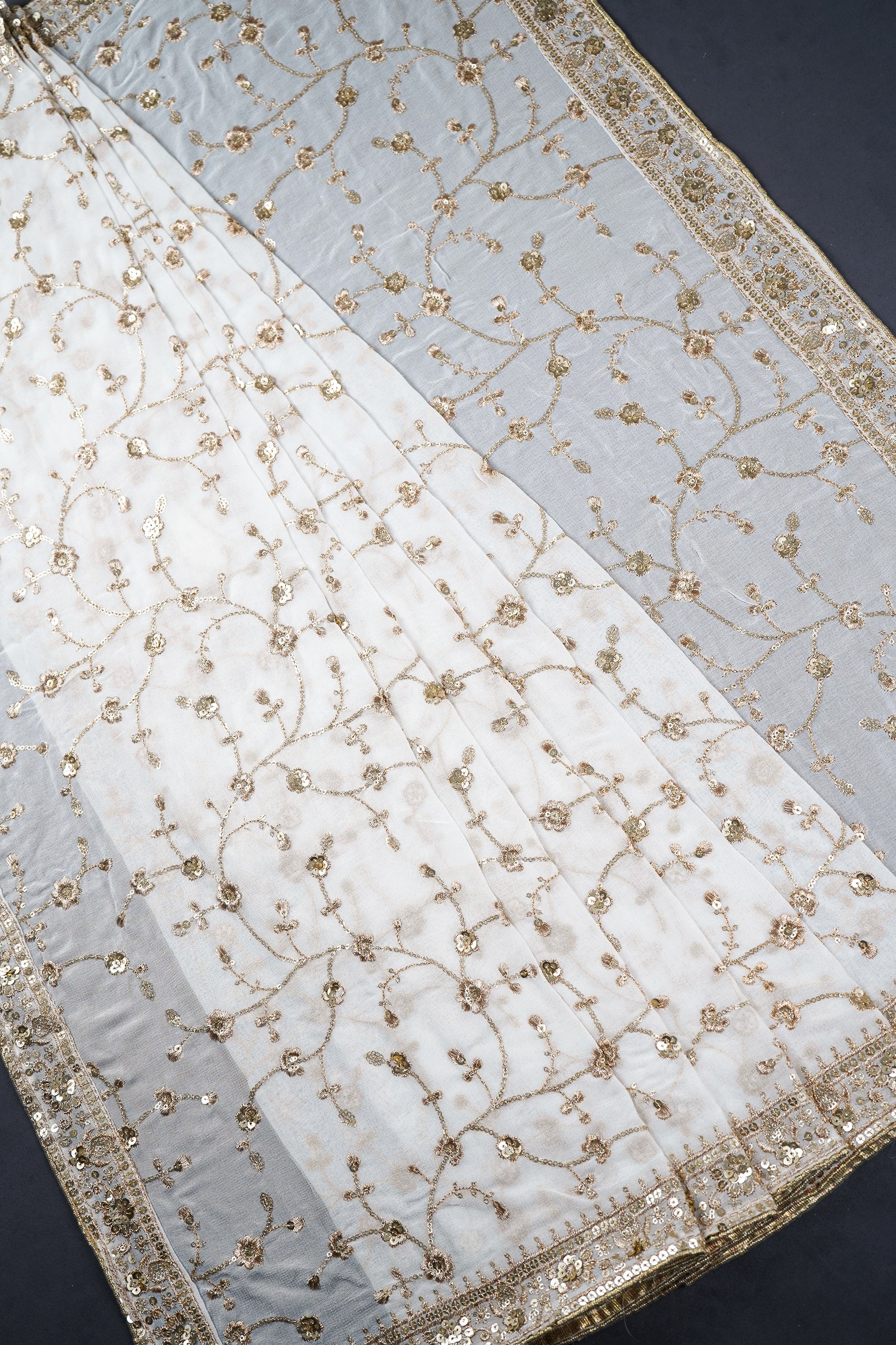 White Dyeable Georgette Dupatta With All Over Sequins And Zari Work 23254