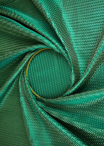 Rama Green Banarasi Silk Fabric With All Over Golden Zari Handloom 23259