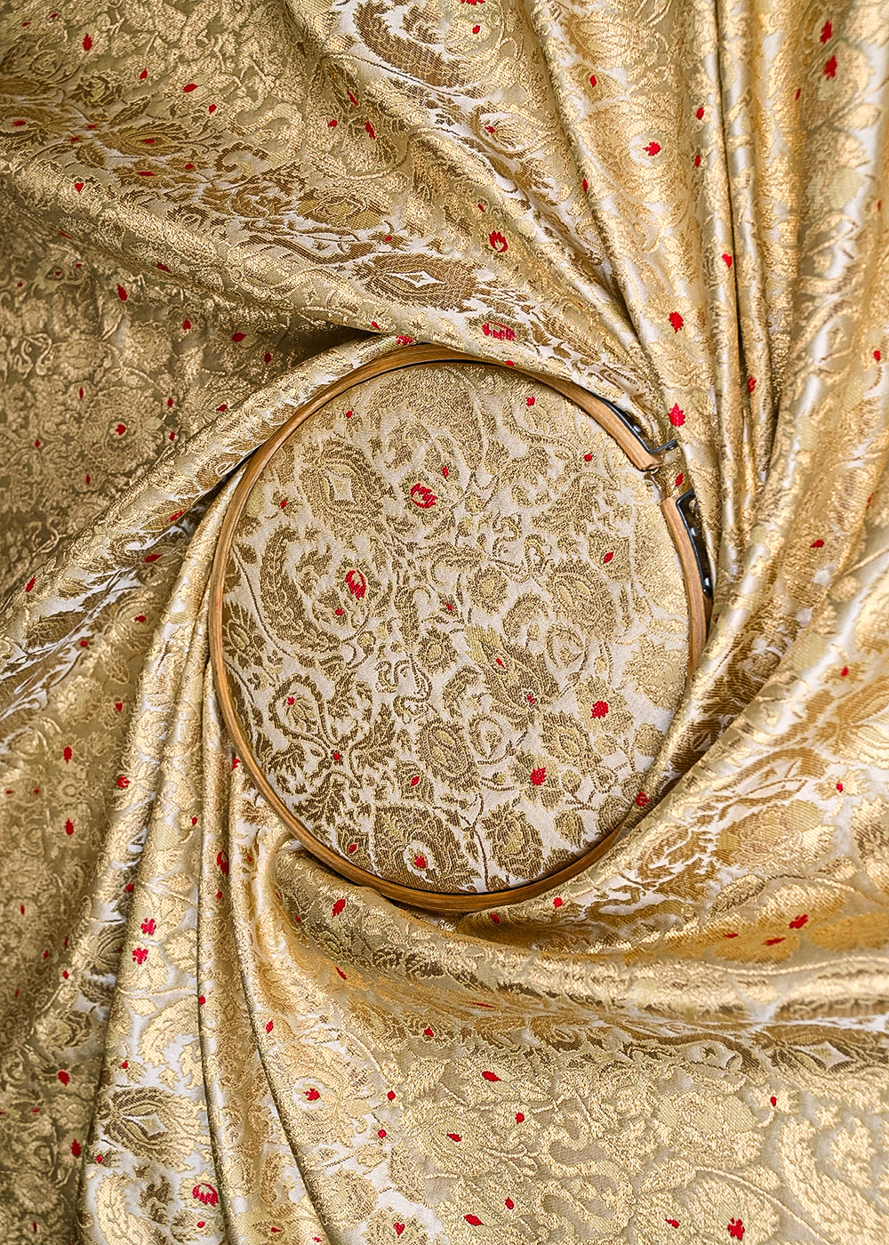 Golden Banarasi Brocade Fabric With All Over Golden Zari Handloom 23264