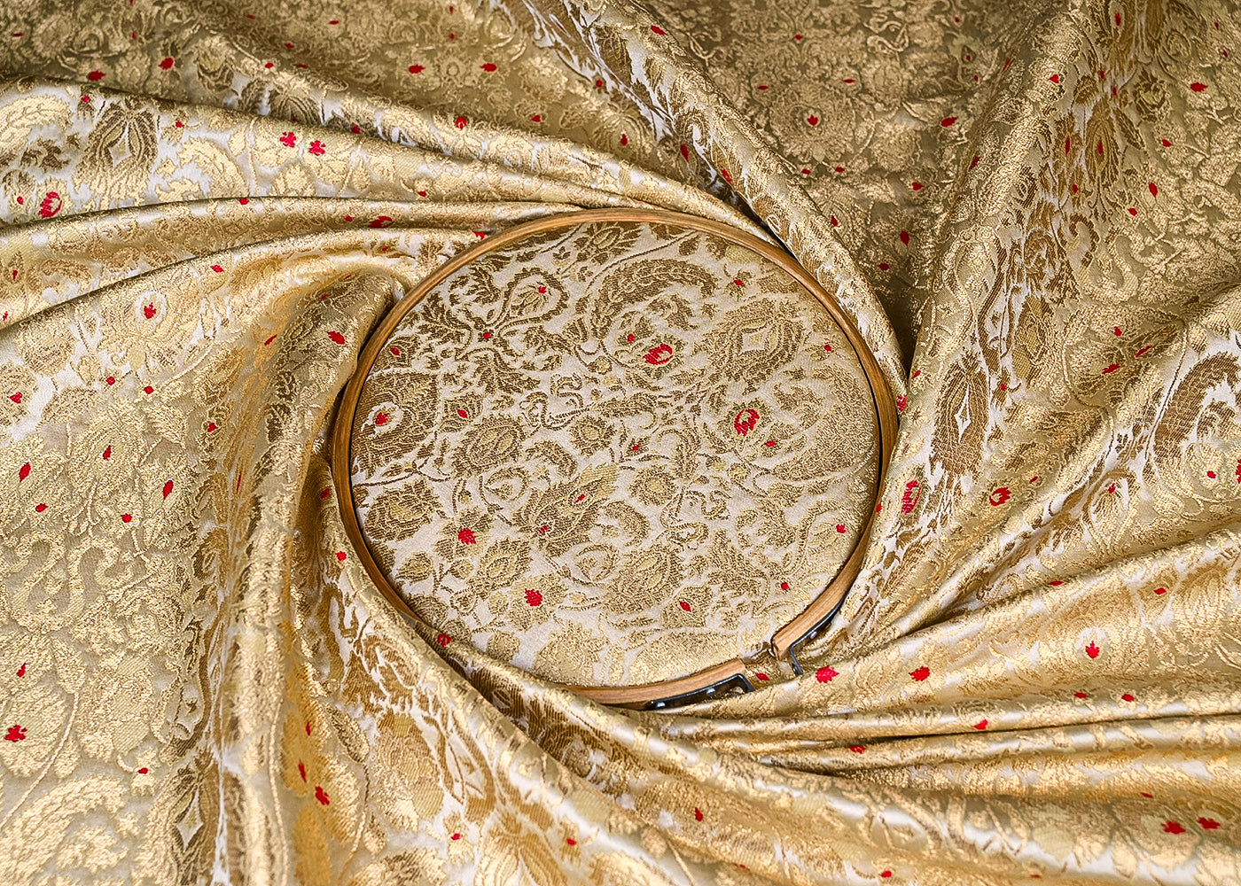 Golden Banarasi Brocade Fabric With All Over Golden Zari Handloom 23264