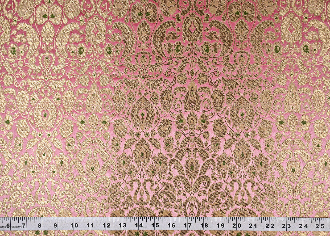 Baby Pink Banarasi Brocade Fabric With All Over Golden Zari Handloom 23269