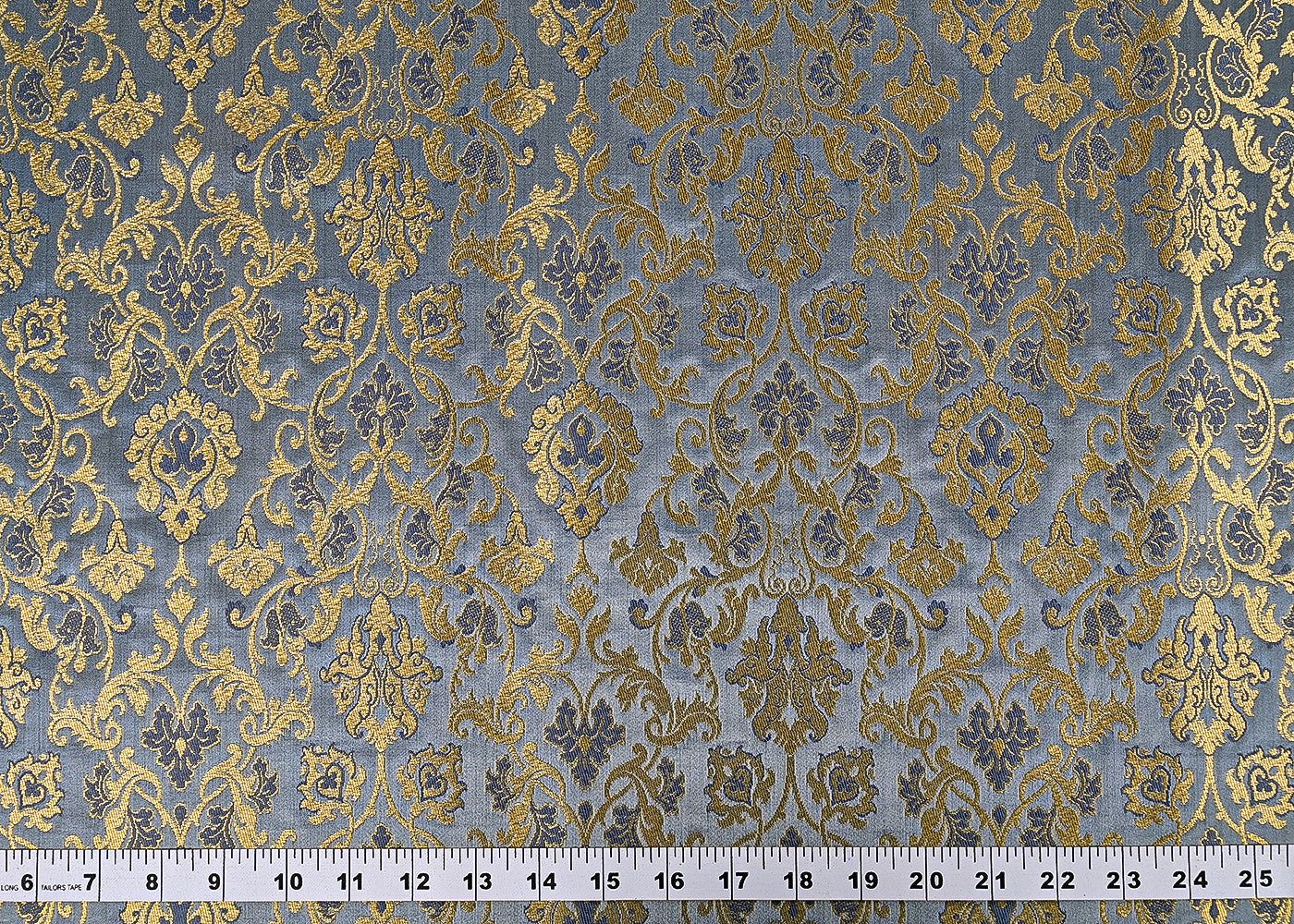 Grey Banarasi Brocade Fabric With All Over Golden Zari Handloom 23271