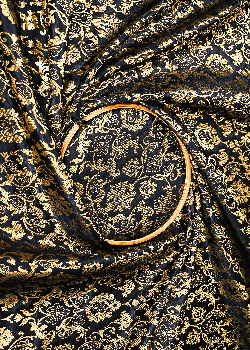 Black Banarasi Brocade Fabric With All Over Golden Zari Handloom 23272