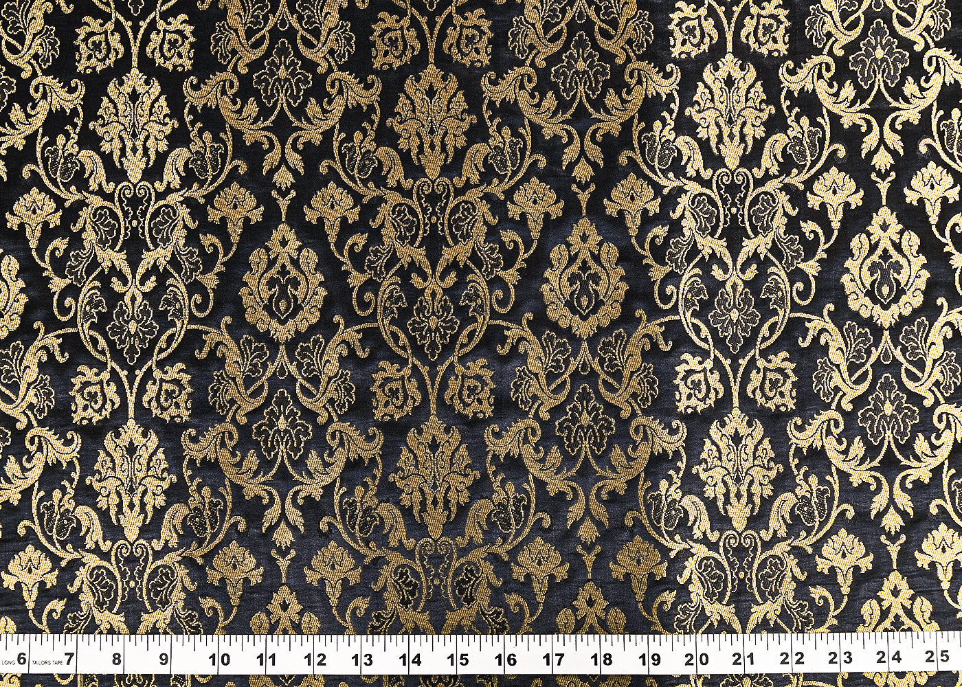Black Banarasi Brocade Fabric With All Over Golden Zari Handloom 23272