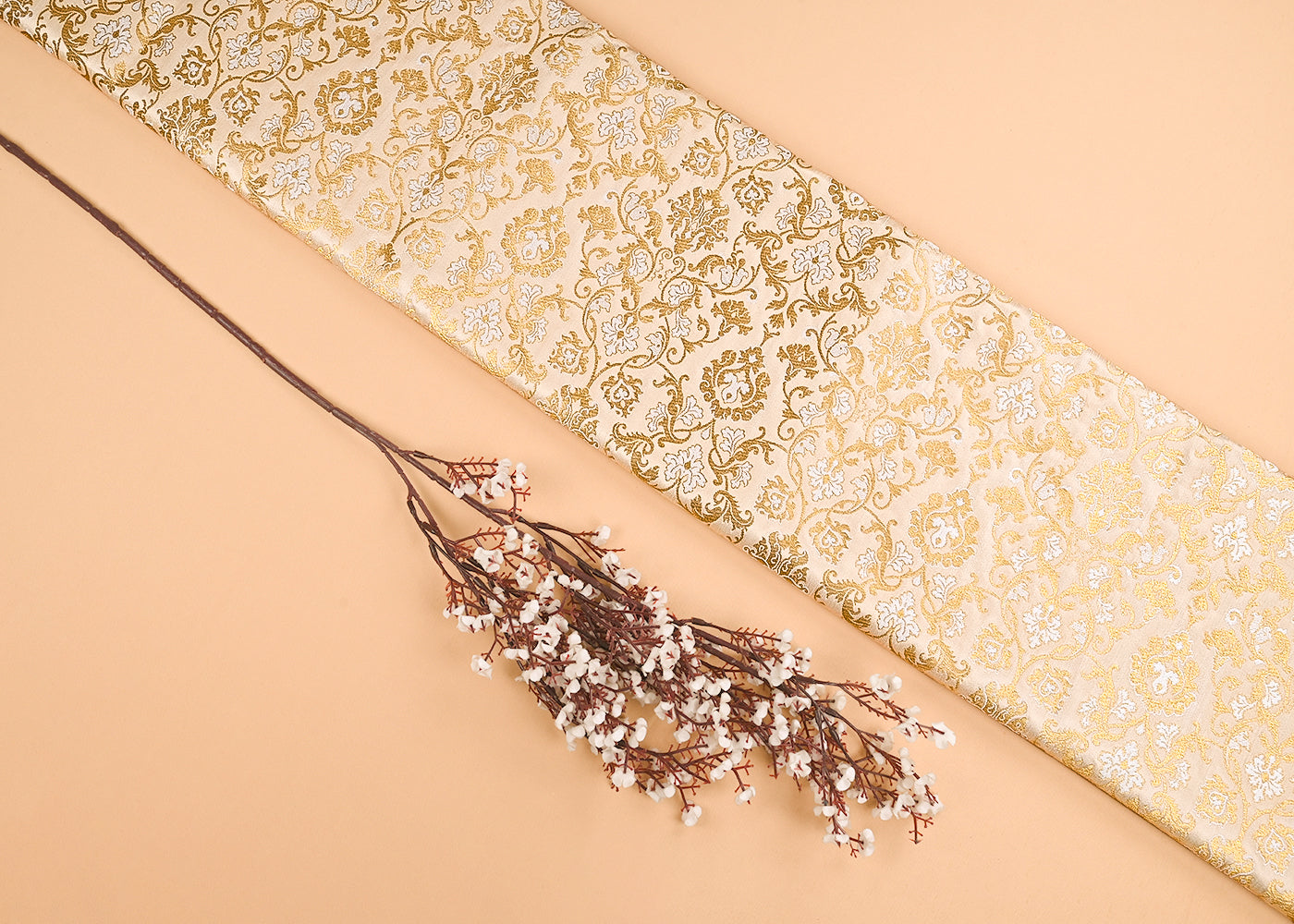 Beige Banarasi Brocade Fabric With All Over Golden Zari Handloom 23273