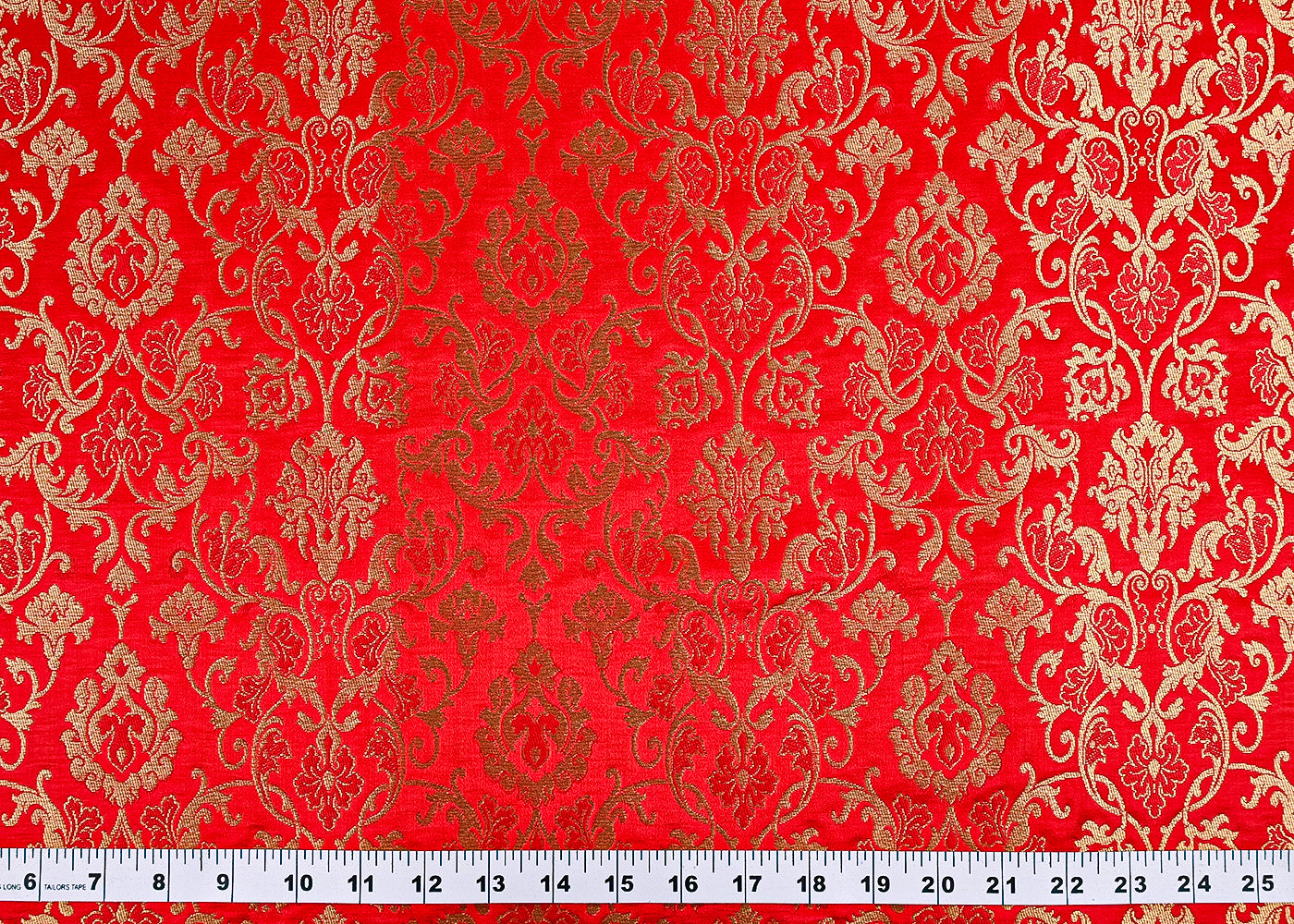 Red Banarasi Brocade Fabric With All Over Golden Zari Handloom 23274