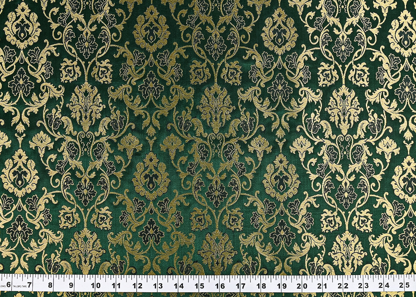 Bottle Green Banarasi Brocade Fabric With All Over Golden Zari Handloom 23275