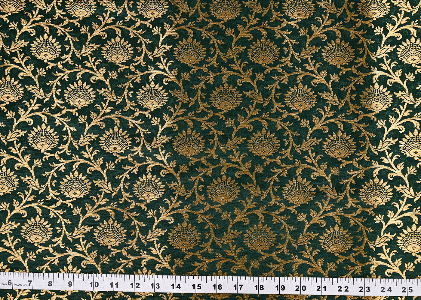 Bottle Green Banarasi Brocade Fabric With All Over Golden Zari Handloom 23276