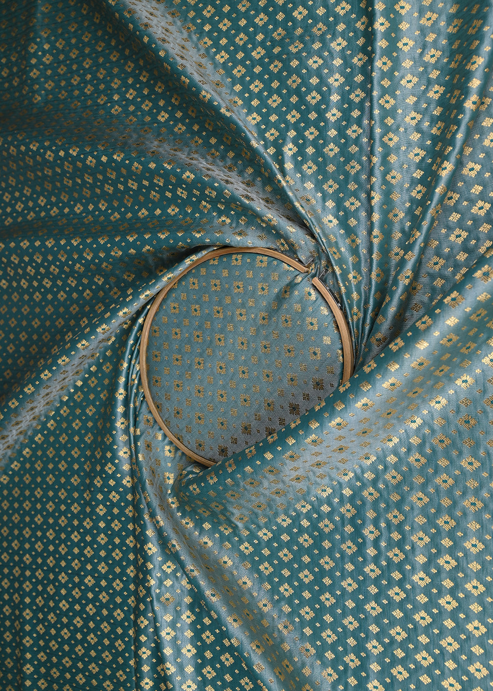 Sea Green Banarasi Brocade Fabric With All Over Golden Zari Handloom 23280