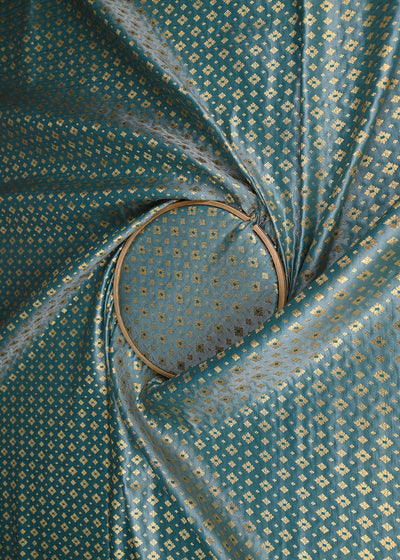 Sea Green Banarasi Brocade Fabric With All Over Golden Zari Handloom 23280