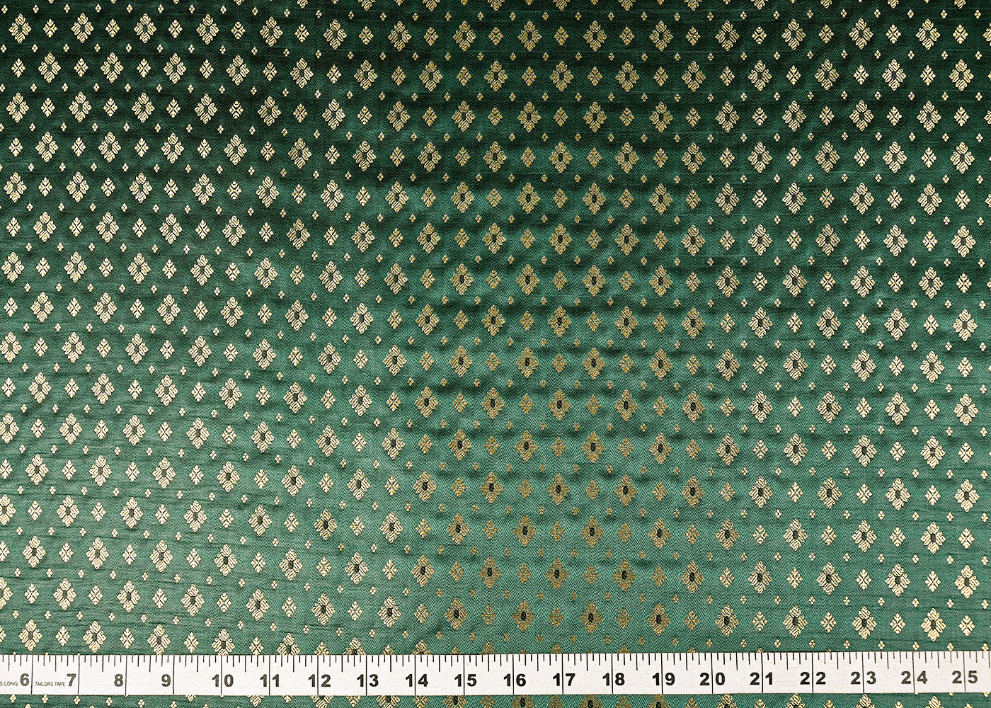 Bottle Green Banarasi Brocade Fabric With All Over Golden Zari Handloom 23281