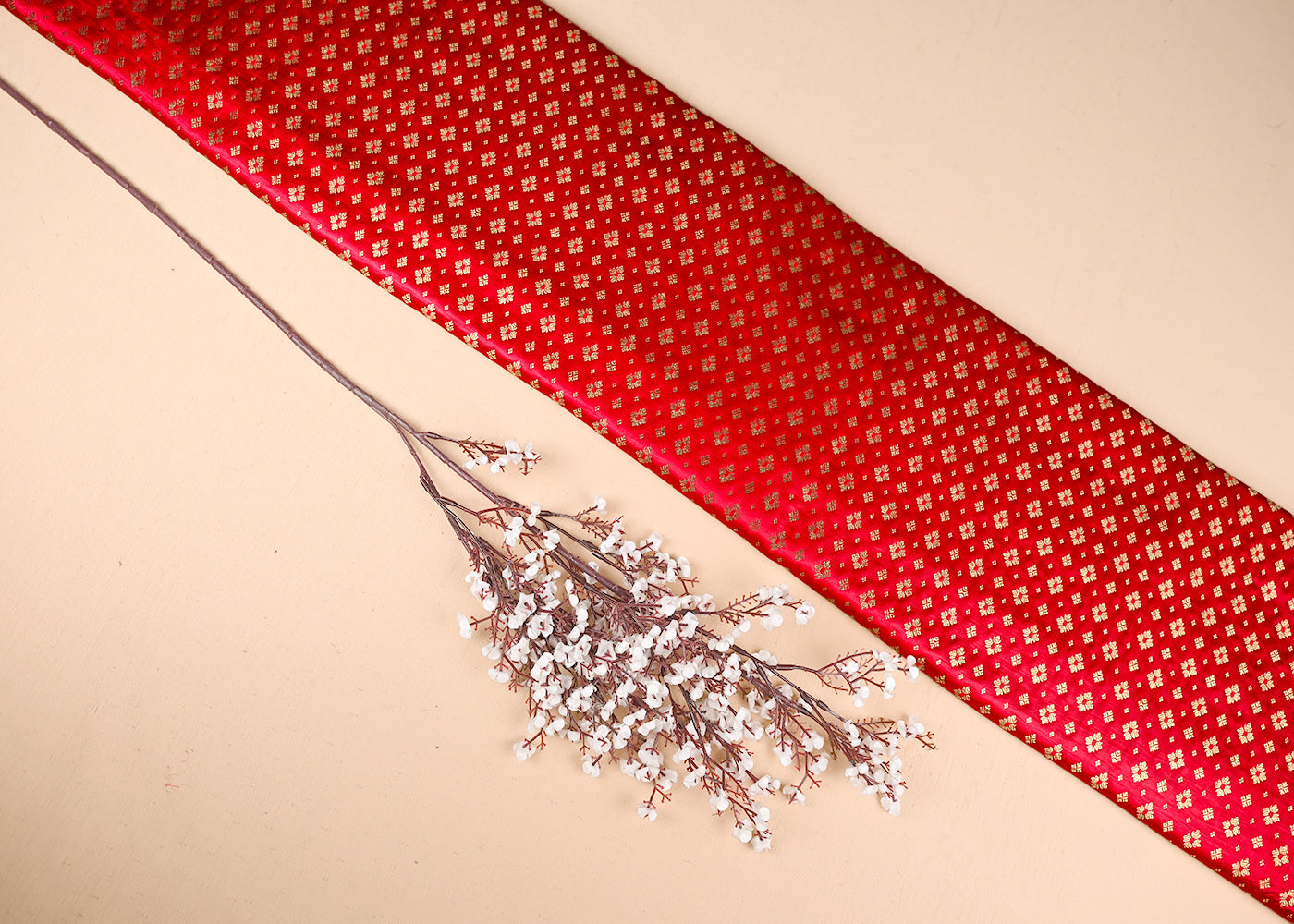 Red Banarasi Brocade Fabric With All Over Golden Zari Handloom 23282