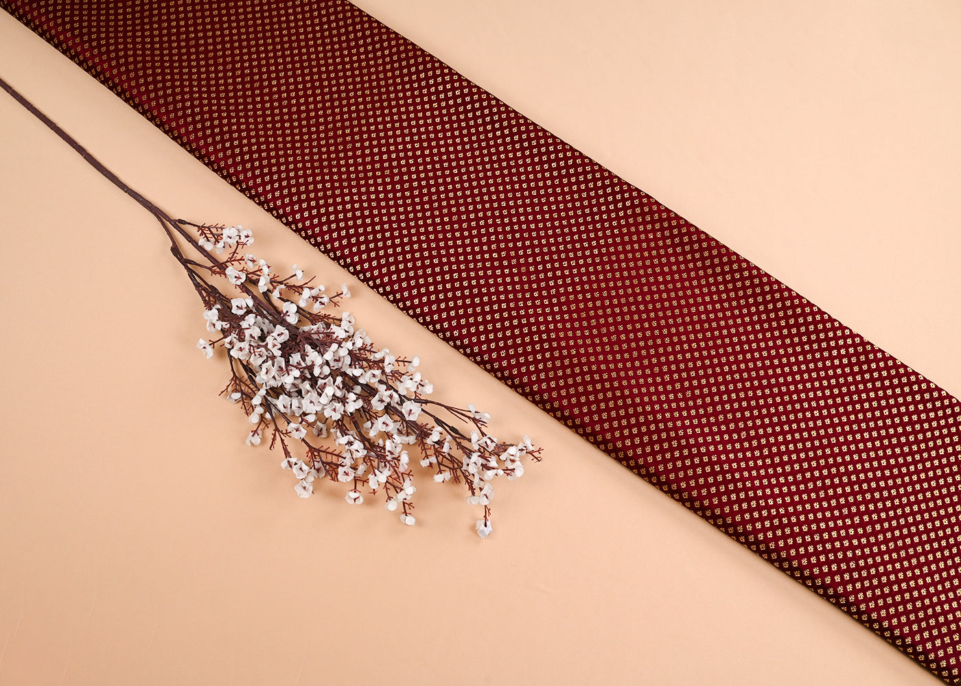 Maroon Banarasi Brocade Fabric With All Over Golden Zari Handloom 23283