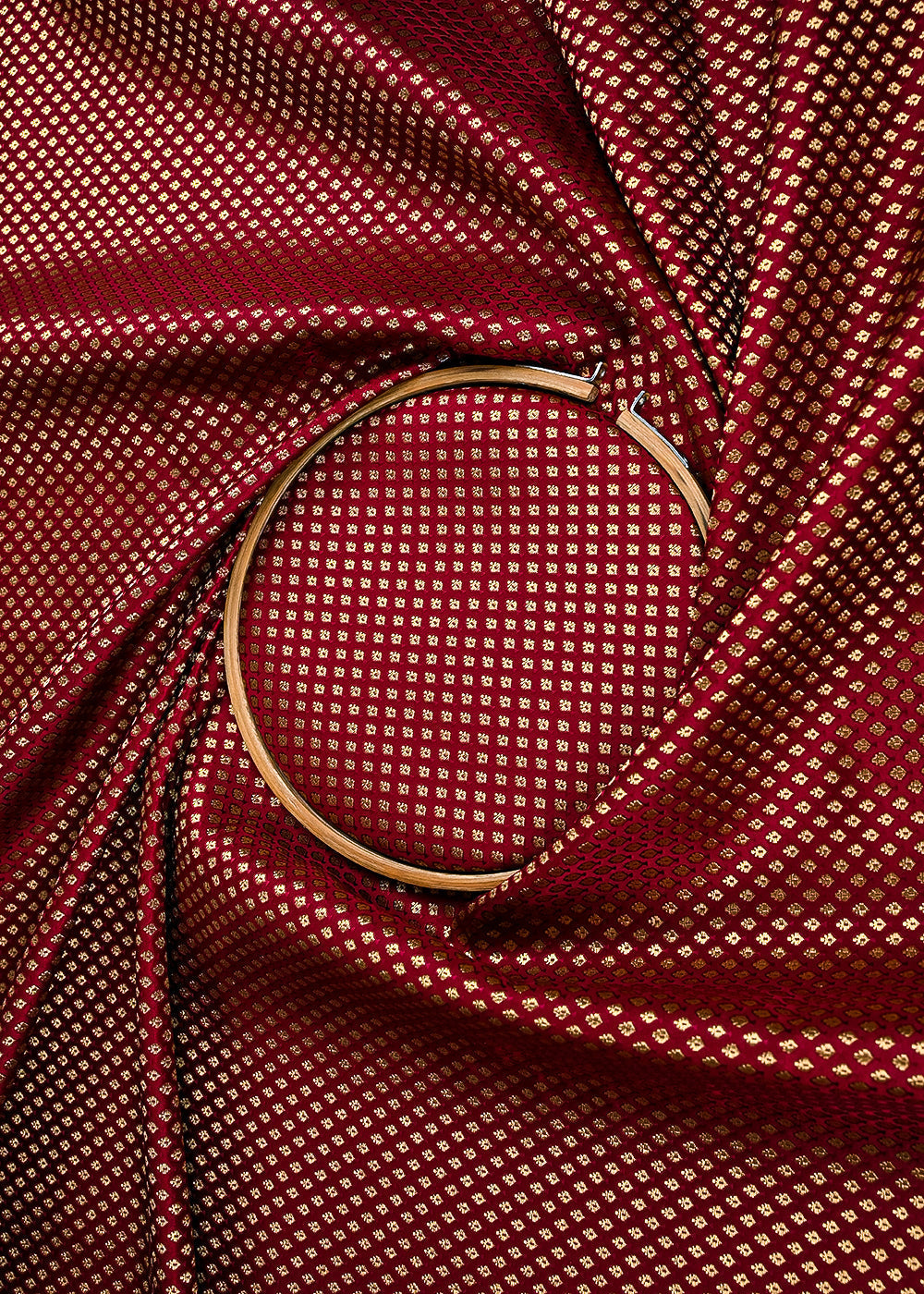 Maroon Banarasi Brocade Fabric With All Over Golden Zari Handloom 23283