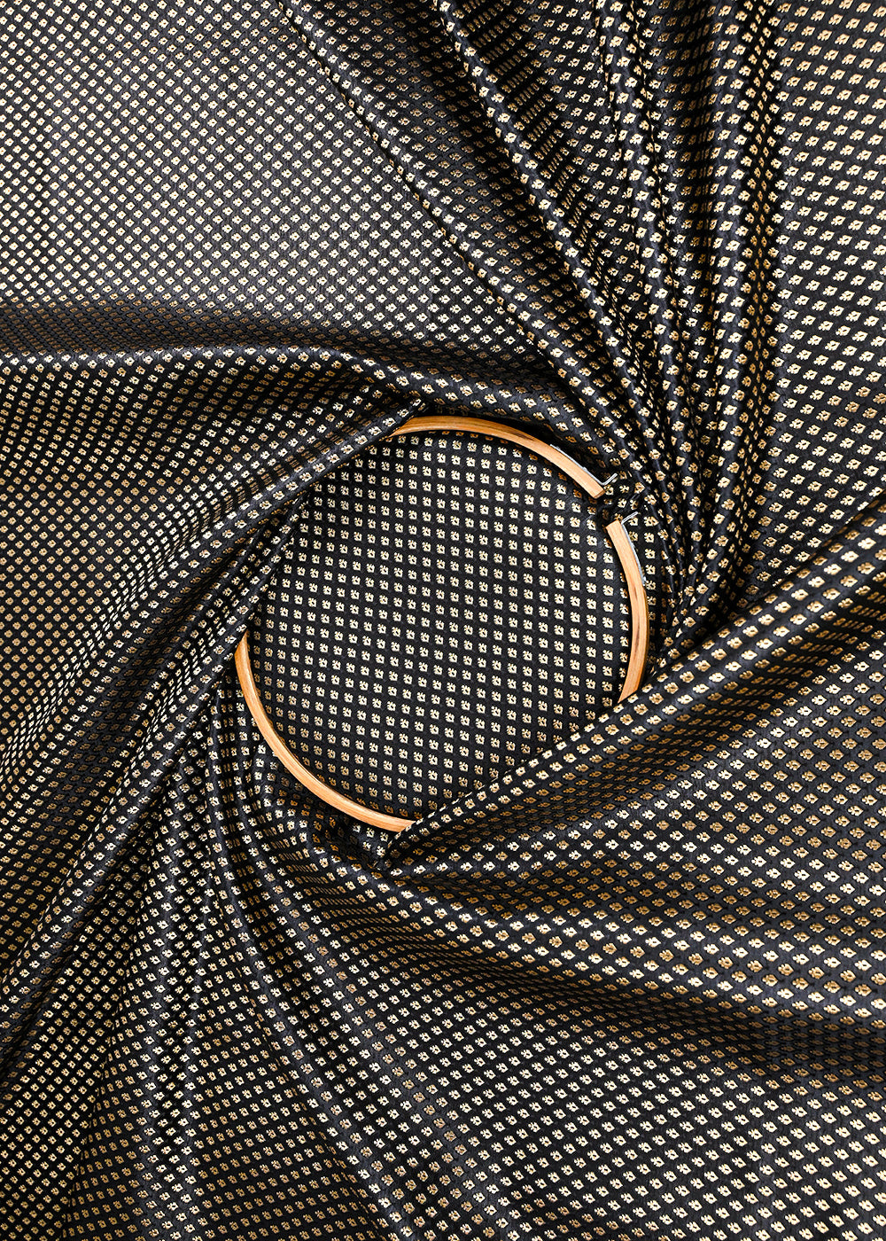 Black Banarasi Brocade Fabric With All Over Golden Zari Handloom 23284