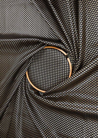 Black Banarasi Brocade Fabric With All Over Golden Zari Handloom 23284