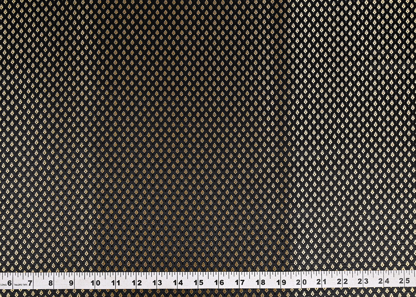 Black Banarasi Brocade Fabric With All Over Golden Zari Handloom 23284