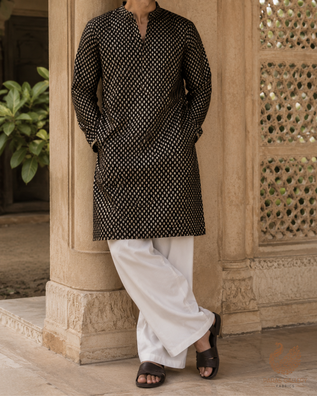 Black Banarasi Brocade Fabric With All Over Golden Zari Handloom 23284