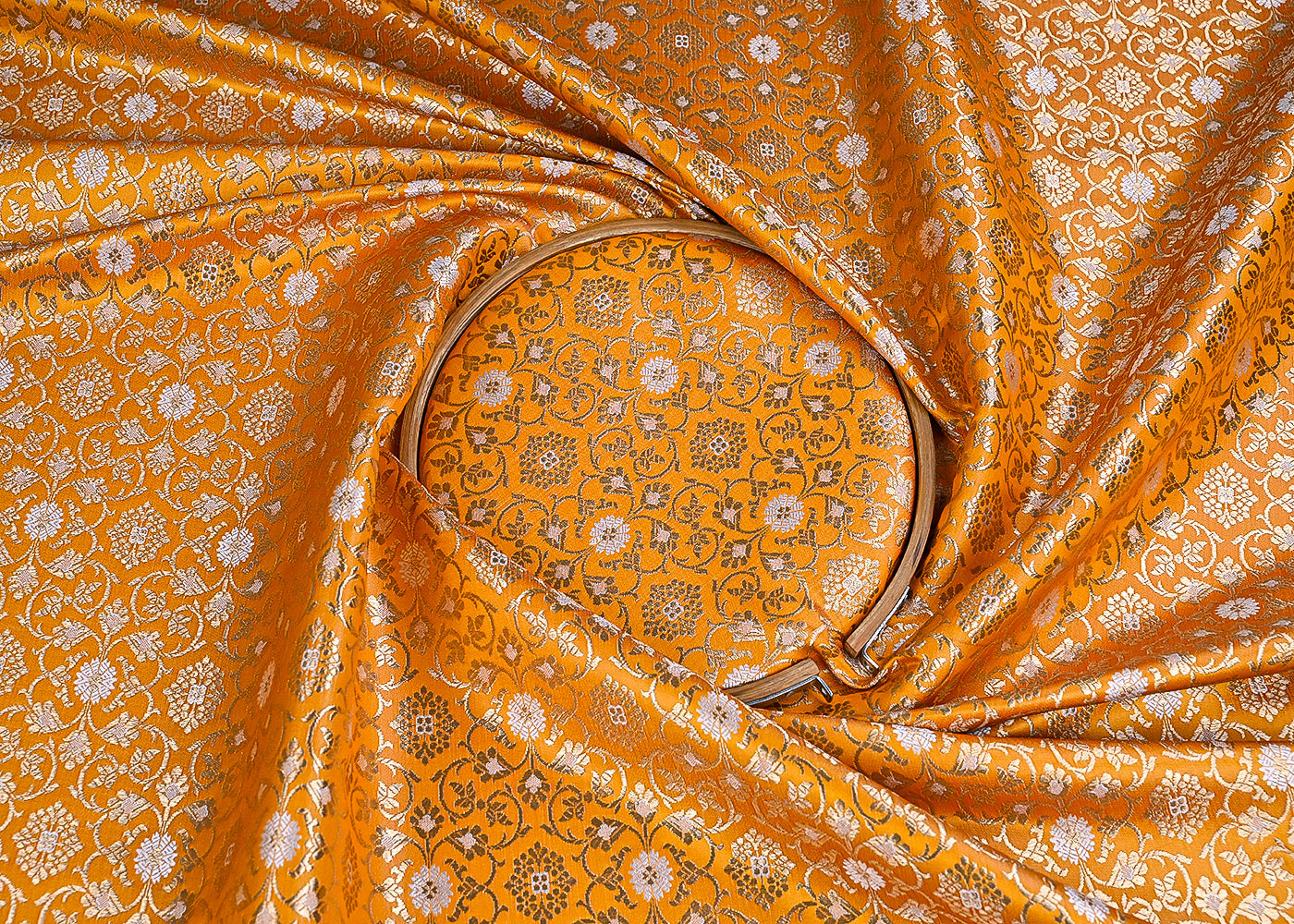 Mustard Banarasi Brocade Fabric With All Over Golden Zari Handloom 23286