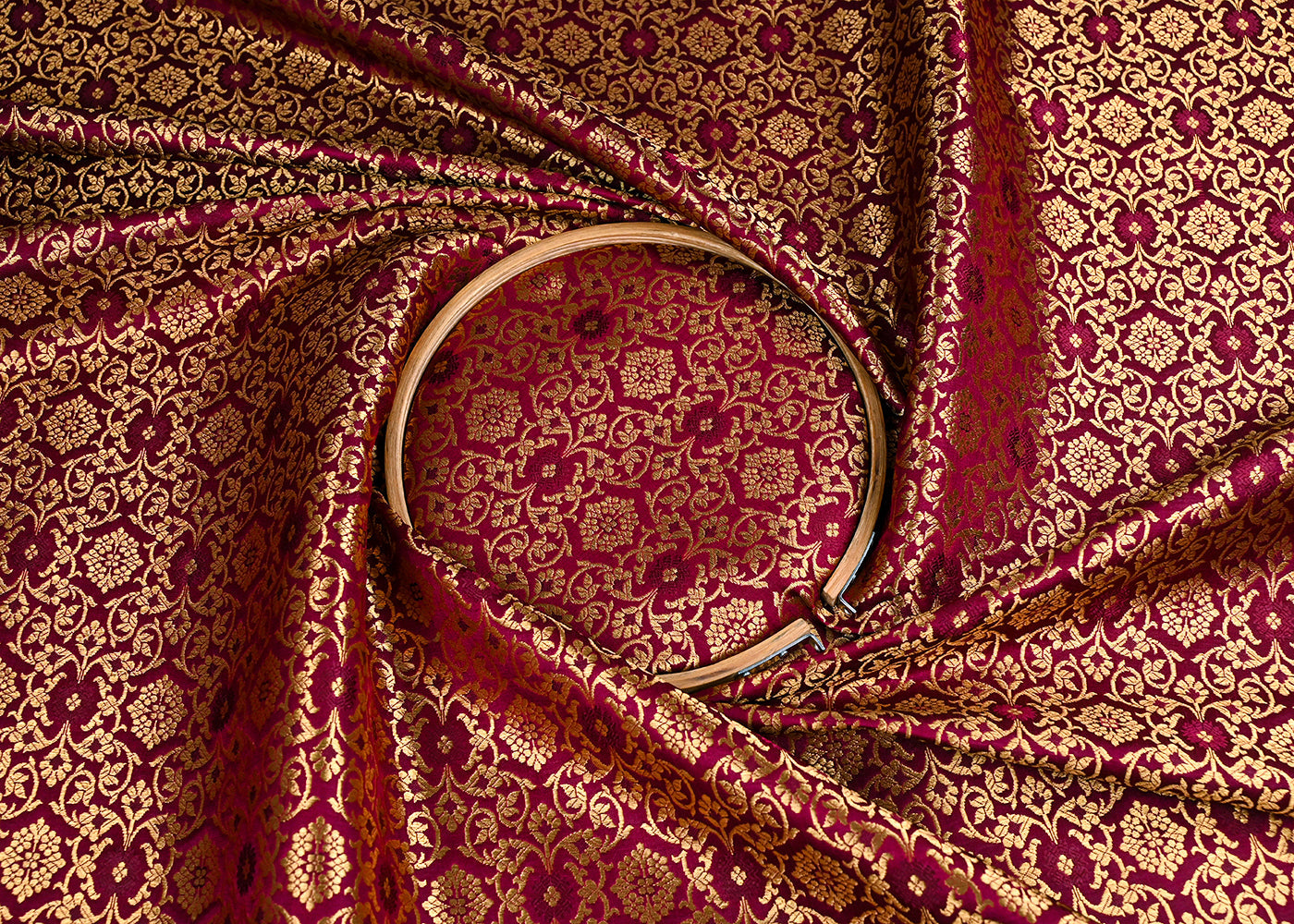 Maroon Banarasi Brocade Fabric With All Over Golden Zari Handloom 23288