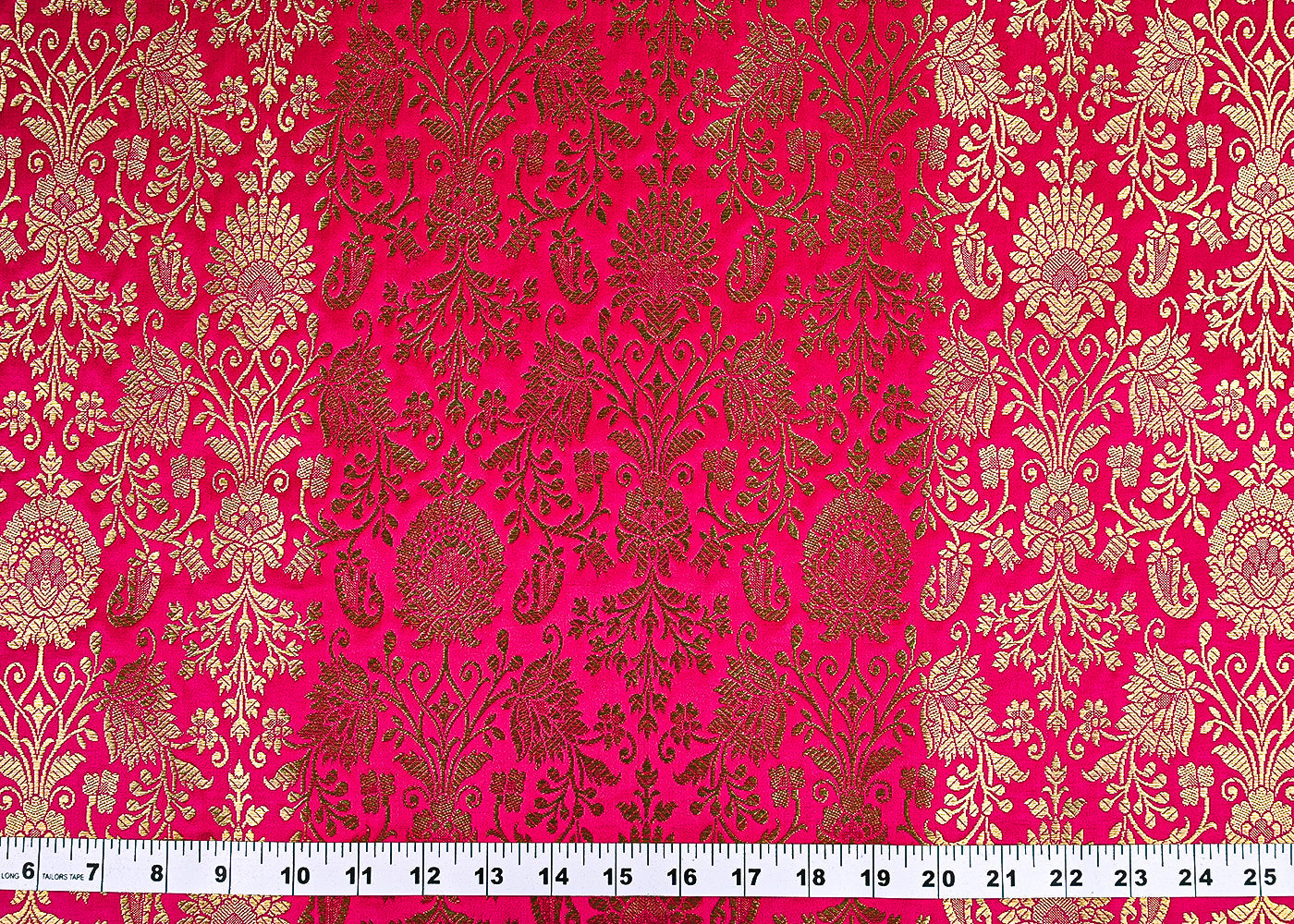 Rani Pink Banarasi Brocade Fabric With All Over Golden Zari Handloom 23290