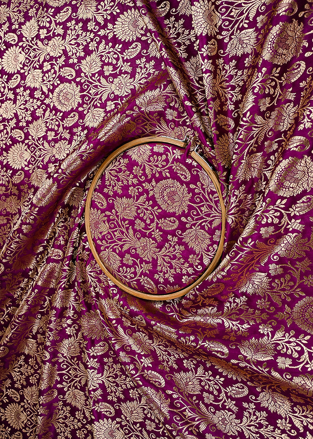 Purple Banarasi Brocade Fabric With All Over Golden Zari Handloom 23291