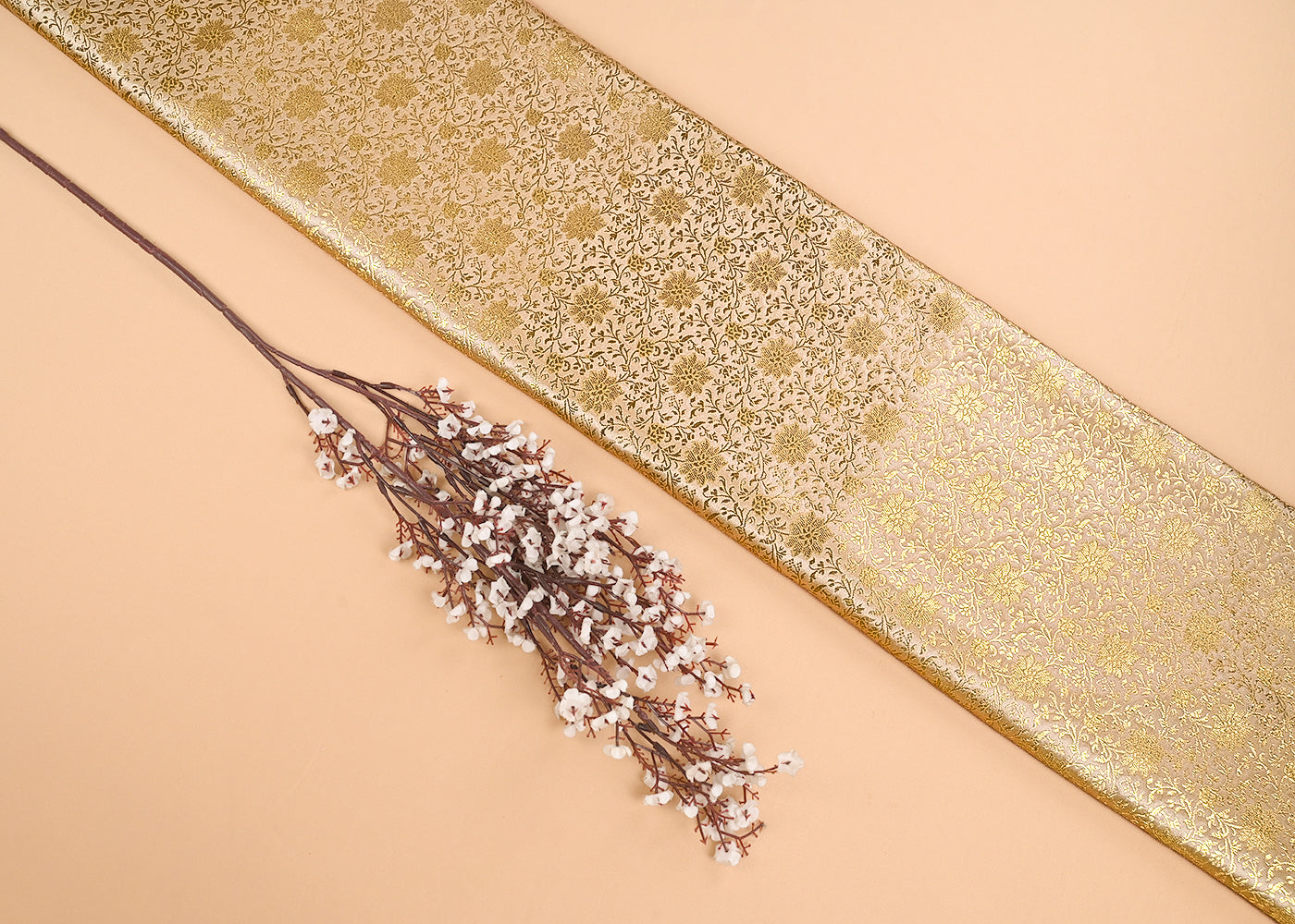 Beige Banarasi Brocade Fabric With All Over Golden Zari Handloom 23293