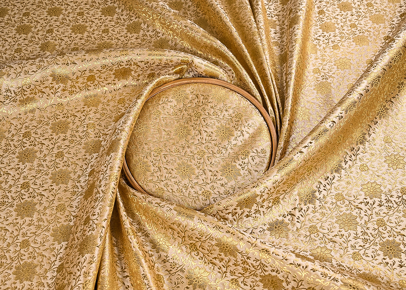 Beige Banarasi Brocade Fabric With All Over Golden Zari Handloom 23293