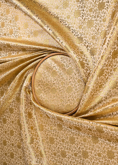 Beige Banarasi Brocade Fabric With All Over Golden Zari Handloom 23293