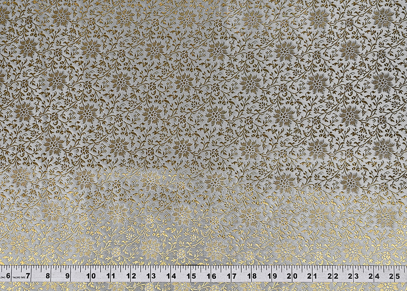 Grey Banarasi Brocade Fabric With All Over Golden Zari Handloom 23296