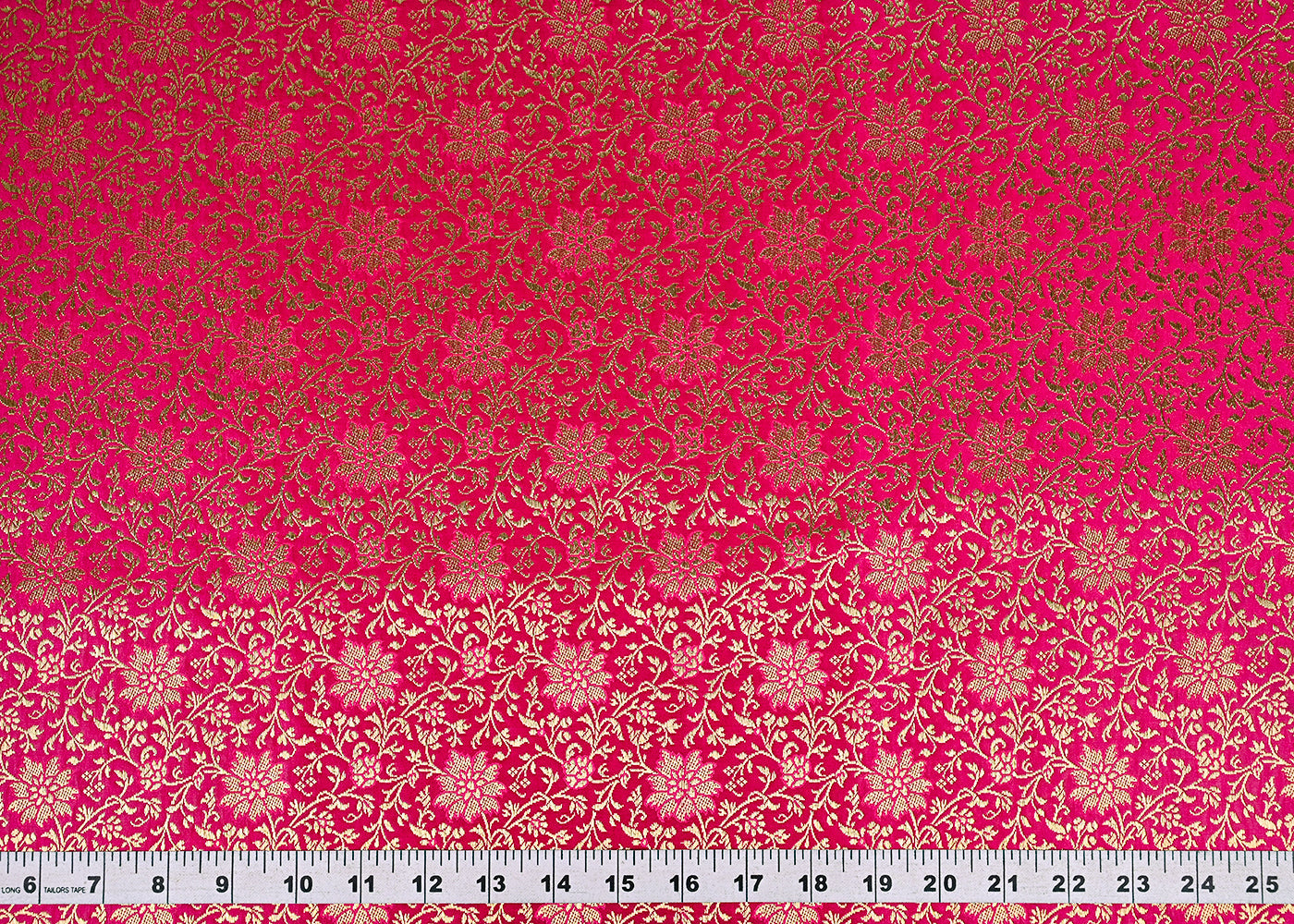 Rani Pink Banarasi Brocade Fabric With All Over Golden Zari Handloom 23297