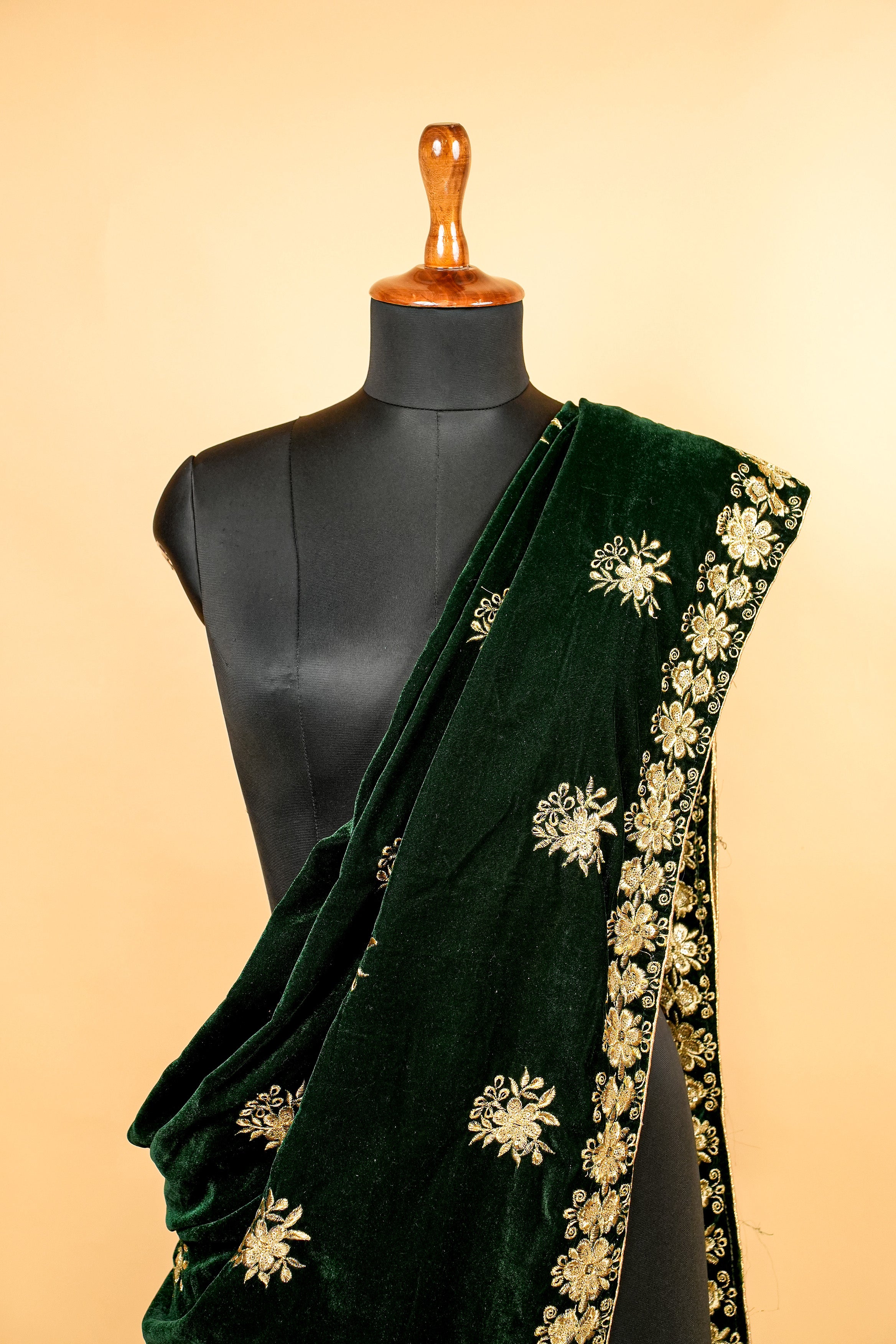 Bottle Green Dupatta With Sequins and Zari work Butti Allover and Border