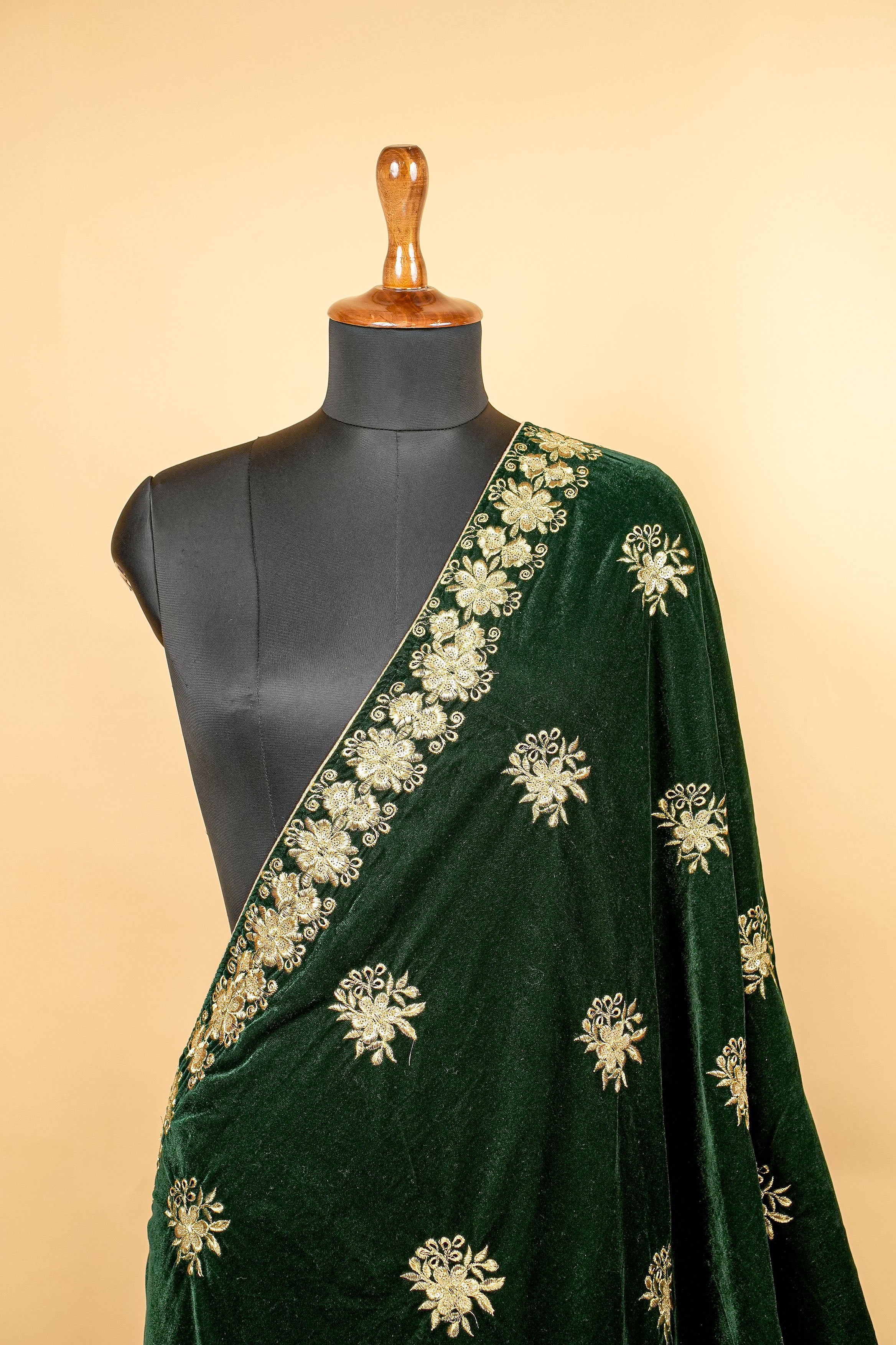 Bottle Green Dupatta With Sequins and Zari work Butti Allover and Border