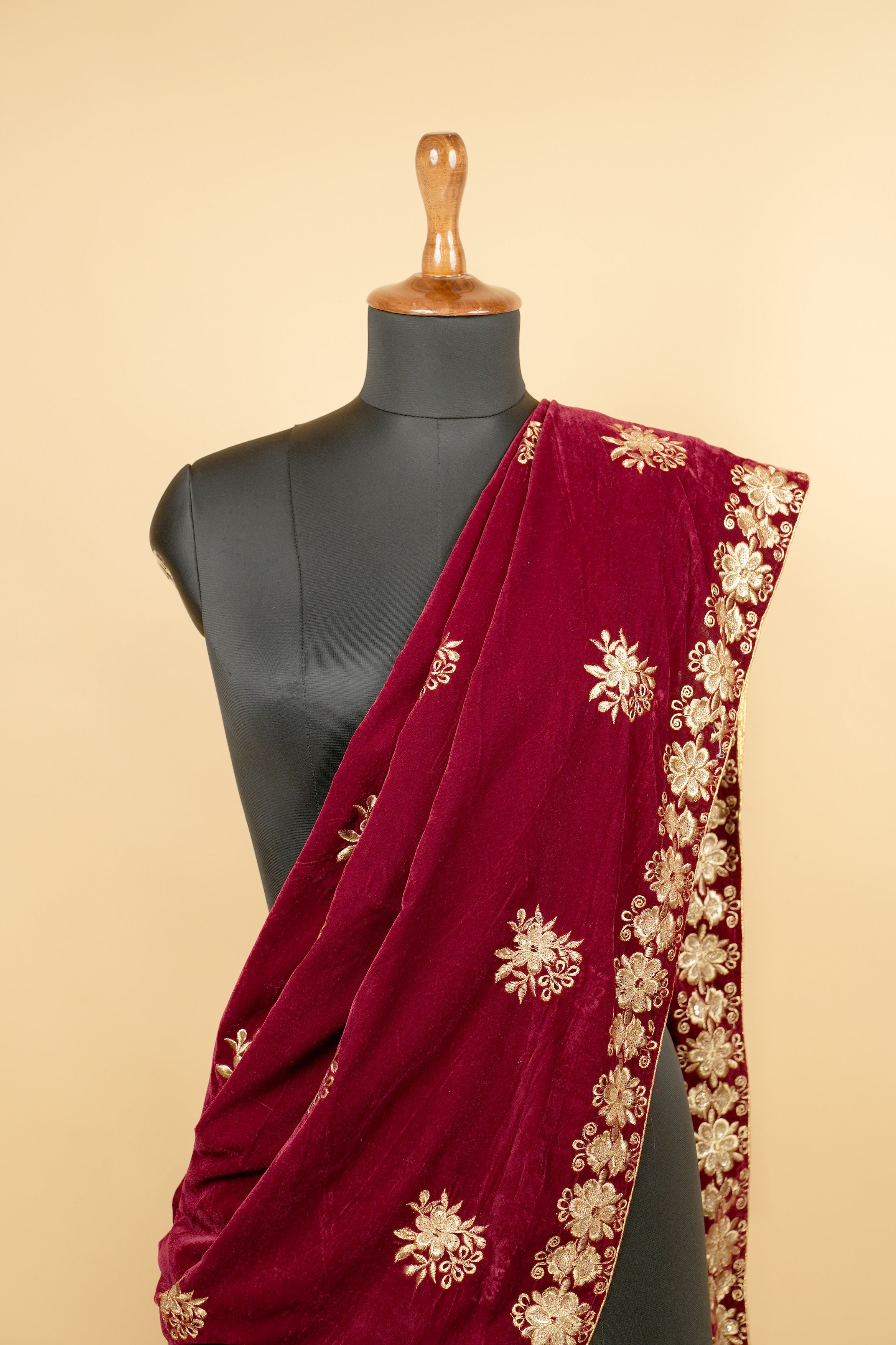 Maroon Dupatta With Sequins and Zari work Butti Allover and Border