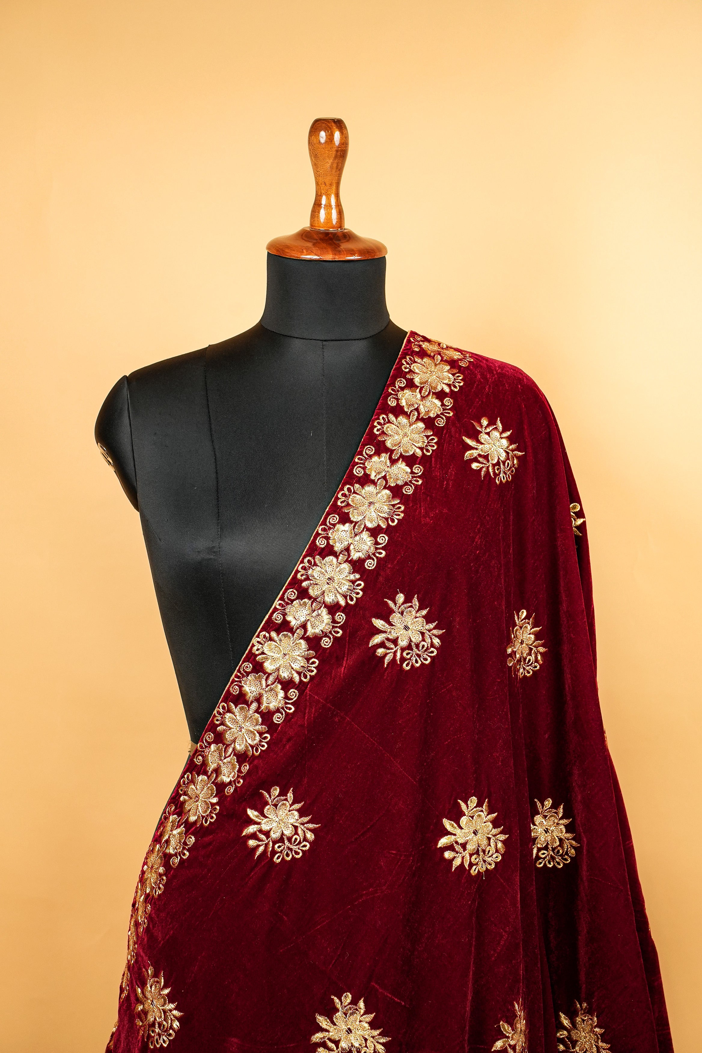 Maroon Dupatta With Sequins and Zari work Butti Allover and Border