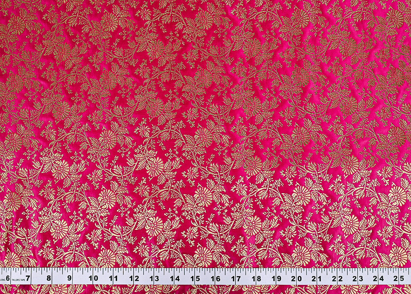 Rani Pink Banarasi Brocade Fabric With All Over Golden Zari Handloom 23301